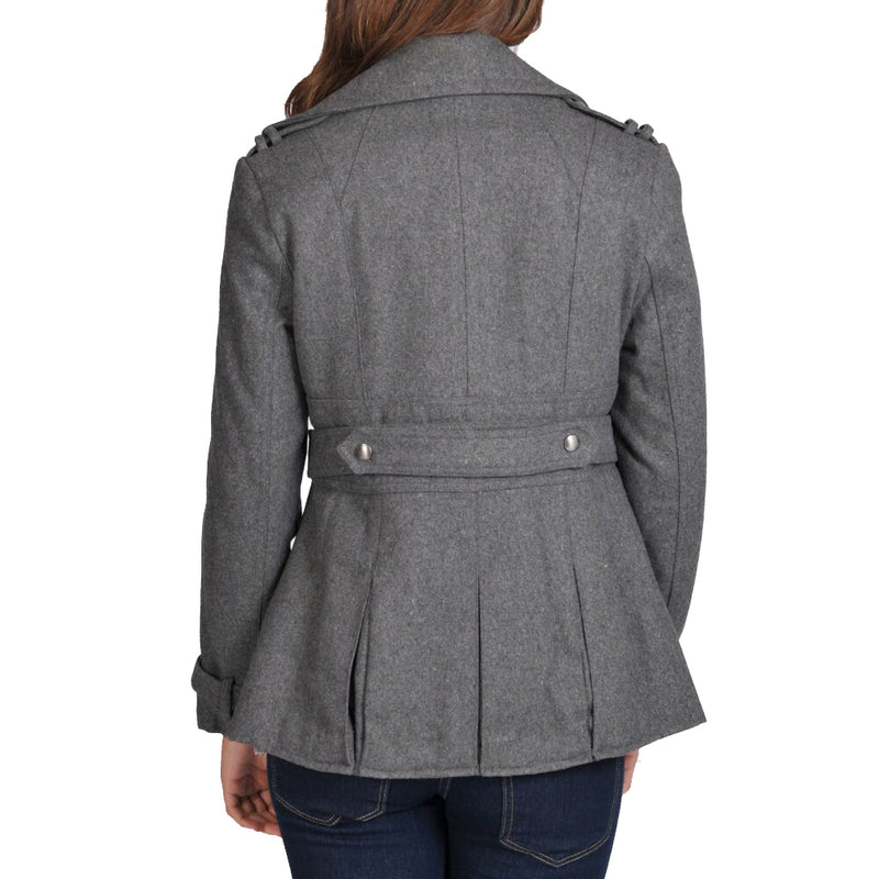 Women's Wool Blend Double Breasted Peacoat with Waist Tab Detail