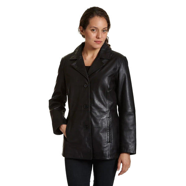 Women's Leather Button Front Stroller Jacket