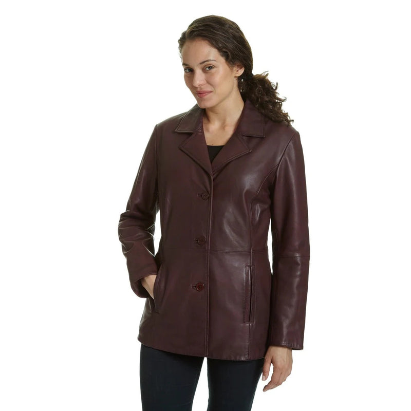 Women's Leather Button Front Stroller Jacket
