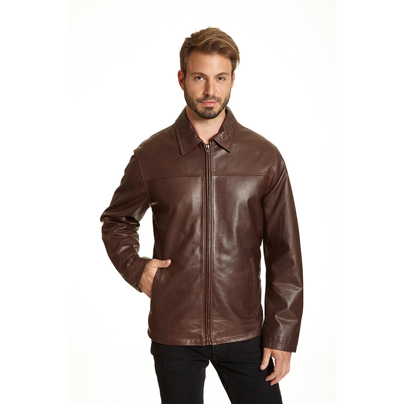 Men's Open-Bottom Leather Bomber Jacket