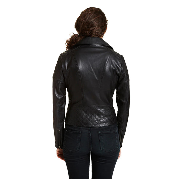 Women's Moto Leather Jacket with Asymmetrical Notch Collar