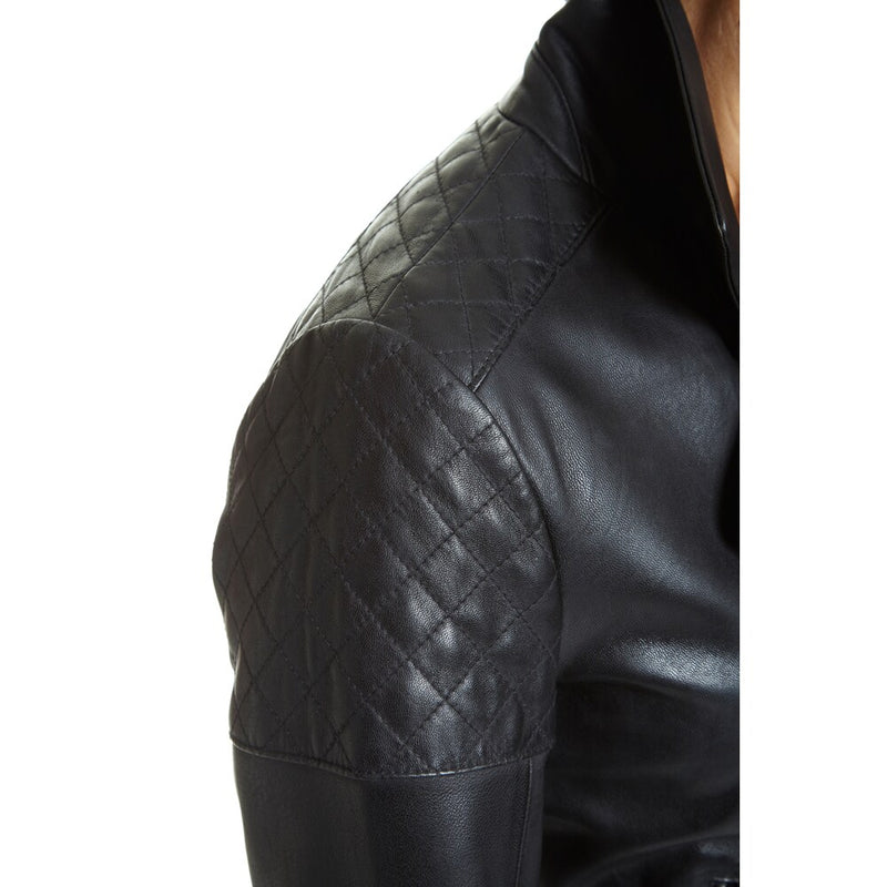 Women's Moto Leather Jacket with Asymmetrical Notch Collar