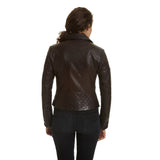 Women's Moto Leather Jacket with Asymmetrical Notch Collar