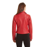 Women's Moto Leather Jacket with Asymmetrical Notch Collar