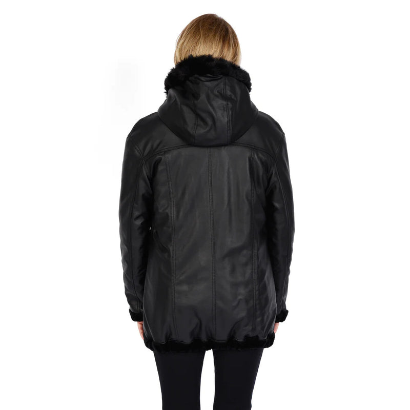 Women's Reversible Car Coat with Faux Fur and Faux Leather