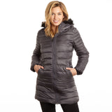 Women's Puffer Coat with Attached Faux Fur Trim Hood