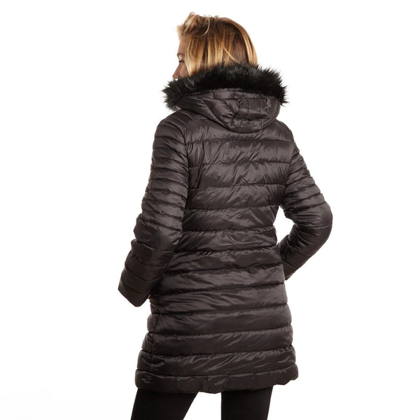 Women's Puffer Coat with Attached Faux Fur Trim Hood
