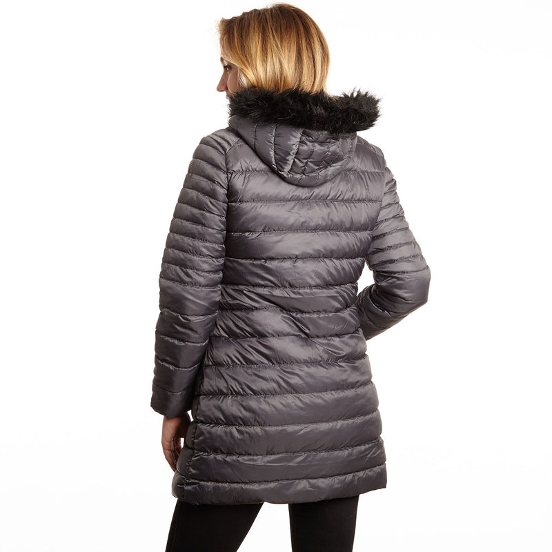 Women's Puffer Coat with Attached Faux Fur Trim Hood