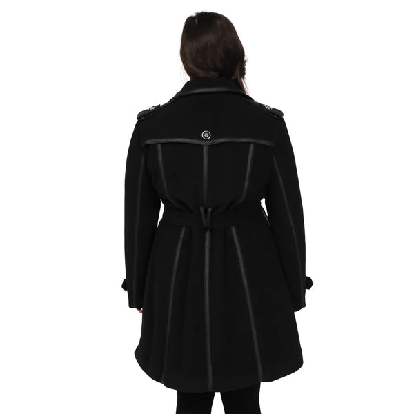 Women's Double Breasted Belted Faux-Wool Trench Coat