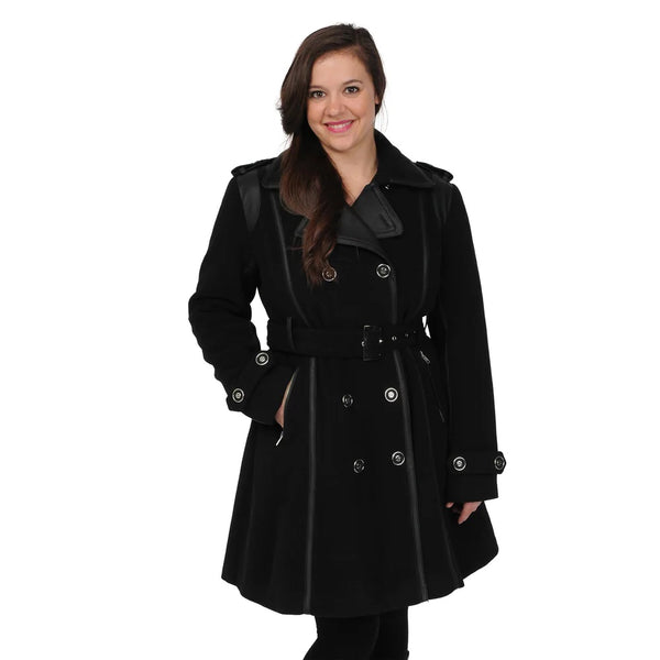 Women's Double Breasted Belted Faux-Wool Trench Coat