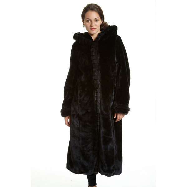 Women's Hooded Full Length Faux-Fur Jacket