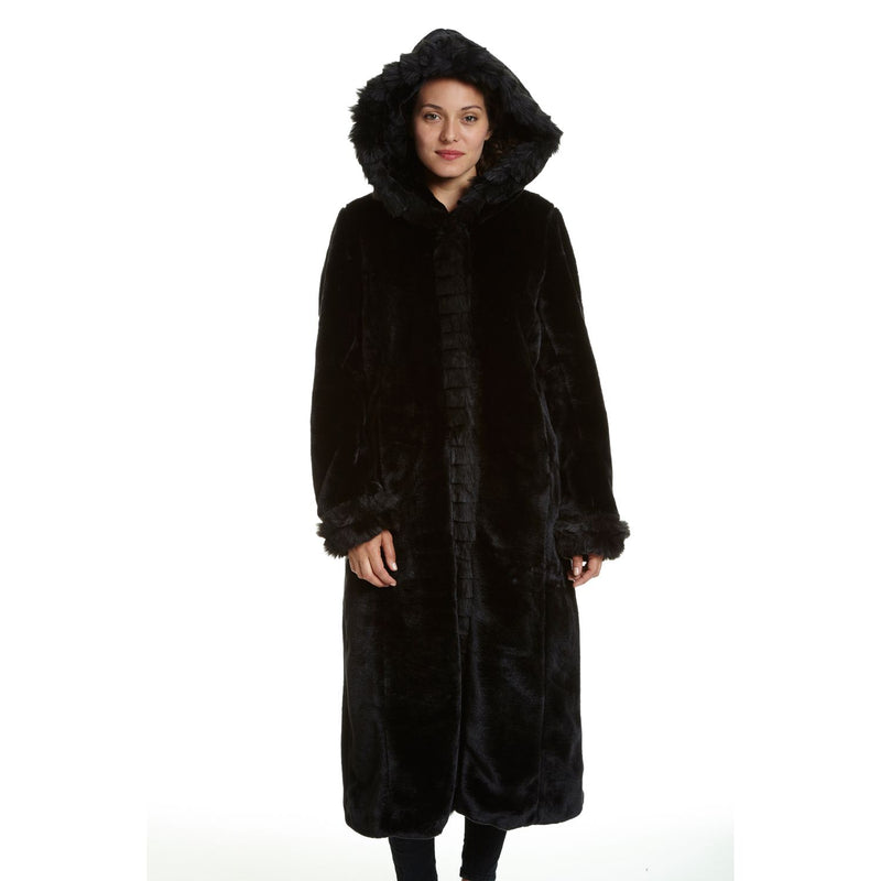 Women's Hooded Full Length Faux-Fur Jacket