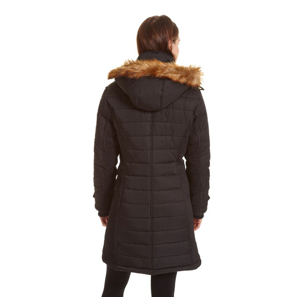 Women's Long Puffer Jacket with Faux Fur Hood