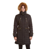 Women's Long Puffer Jacket with Faux Fur Hood