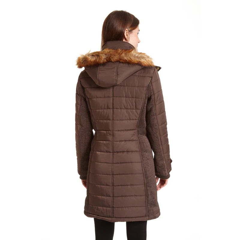 Women's Long Puffer Jacket with Faux Fur Hood