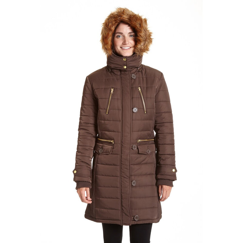 Women's Long Puffer Jacket with Faux Fur Hood